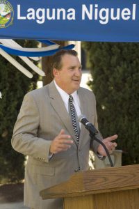 Laguna Niguel City Council Member Jerry Slusiewicz speaks during a ceremonial groundbreaking event for a major renovation project at Crown Valley Park on Thursday. ///ADDITIONAL INFO: s.ln.groundbreaking - 9/18/14 - PHOTO BY JOSHUA SUDOCK, STAFF PHOTOGRAPHER - The city breaks ground on a major renovation project at Crown Valley Park, the city's primary park. The multi-million dollar project is the city's biggest improvement project. The park's playground areas are being redone, there will be a water activities area, a new amphitheater and a new restroom building. Picture made at at Crown Valley Park in Laguna Niguel on Thursday, September 18, 2014